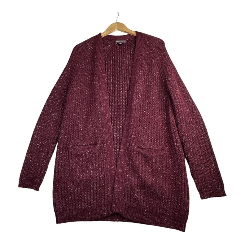 Johnston & Murphy Wool/Mohair Open Knit Cardigan size Medium Maroon Red‎
